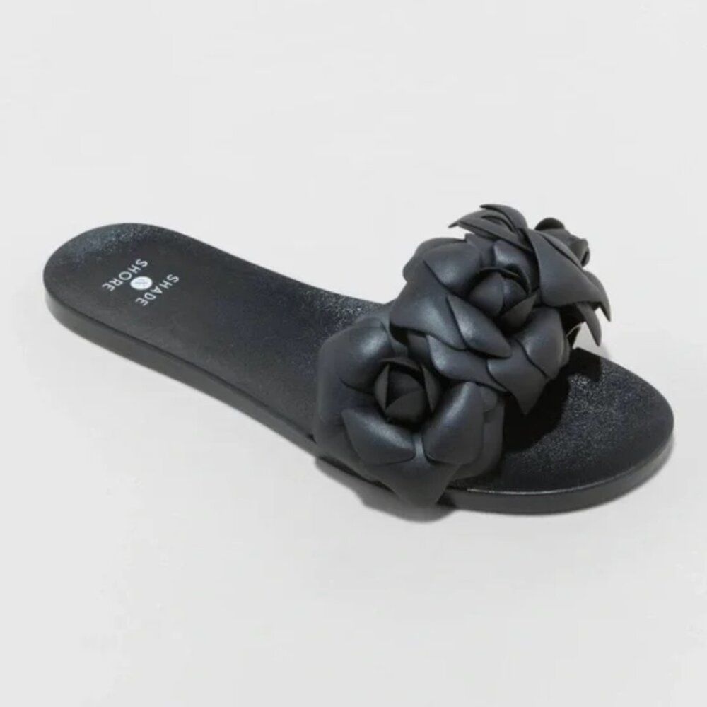 Shade & Shore Mallory Floral Jelly Sandals Slides NWT Black